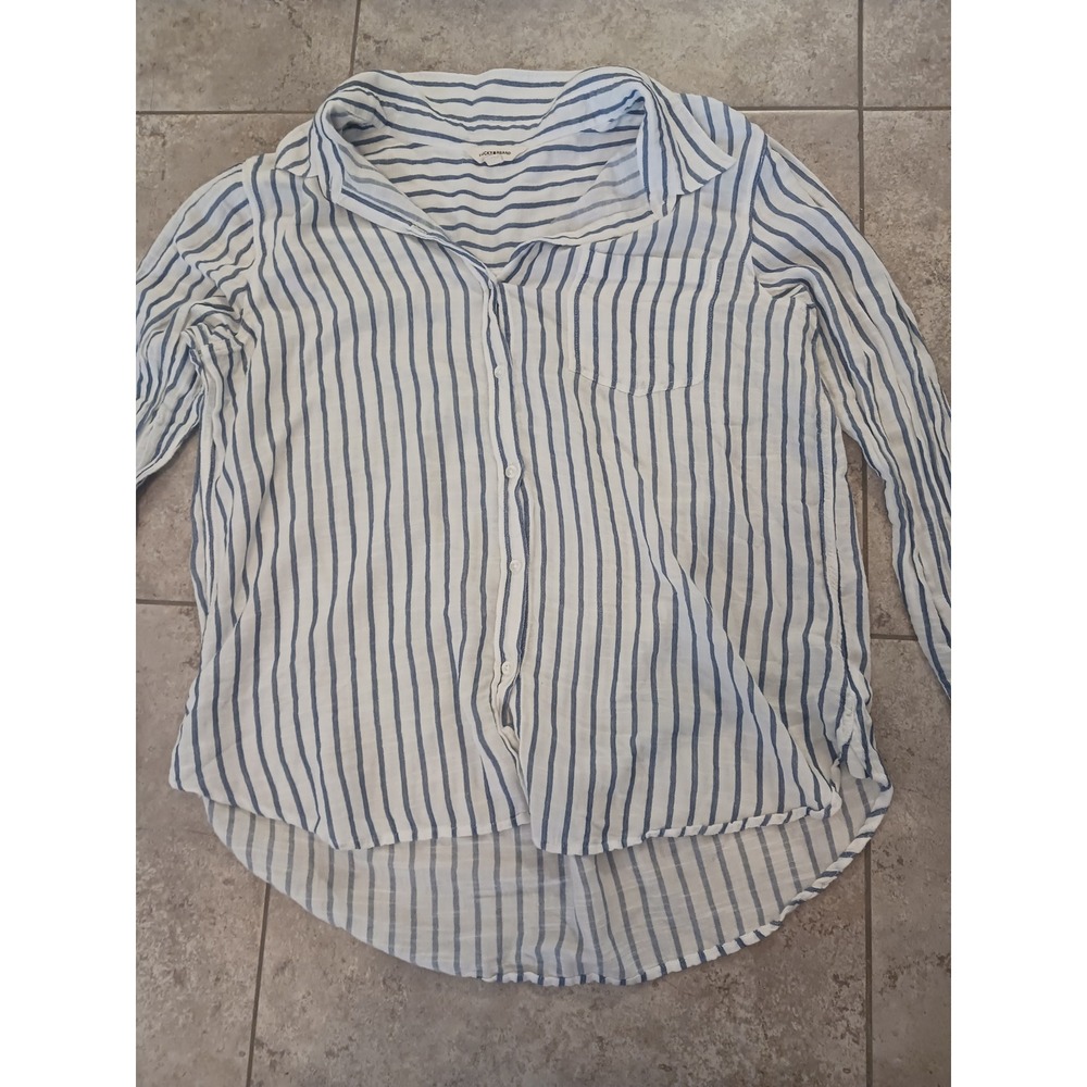 Lucky Brand Womens XL Blue White Striped Button Down Long Sleeve Shirt Top - Picture 2 of 5